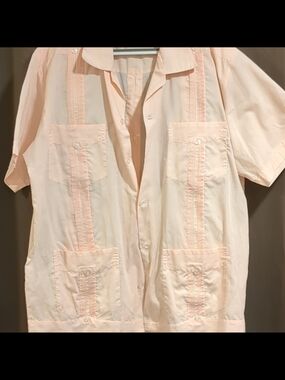 Light Peach Guayabera Button Front Shirt